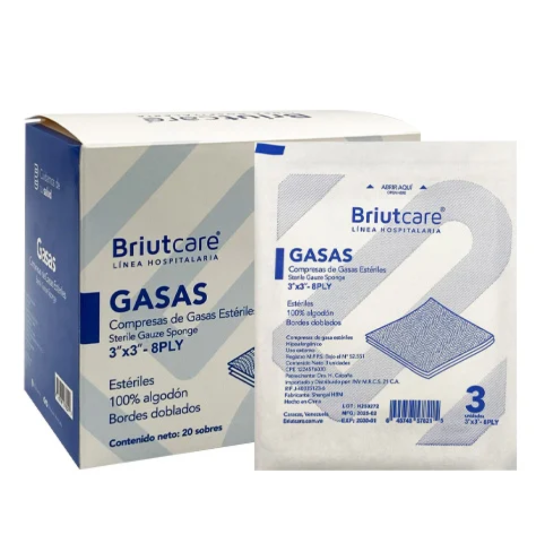 GASA ESTERIL 3X3 SOBRE X 3 UNDS (BRUITCARE)